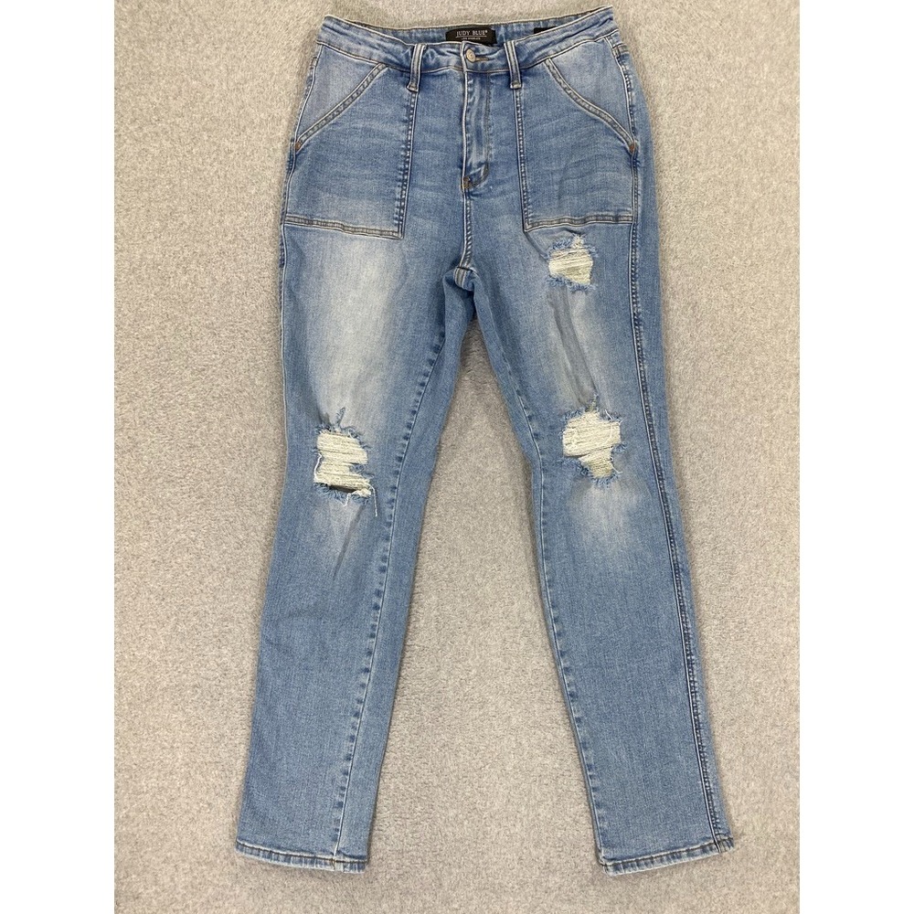 Judy Blue Jeans Womens 15/32 (30x32) Blue Boyfriend Fit Stretch Denim 5 Pocket